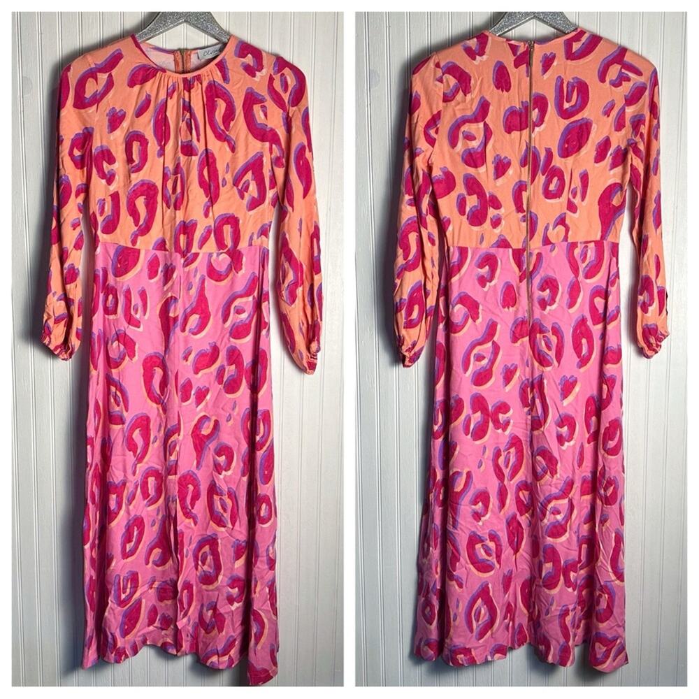 Closet London Pink and Orange Leopard Print Long Sleeve Dress